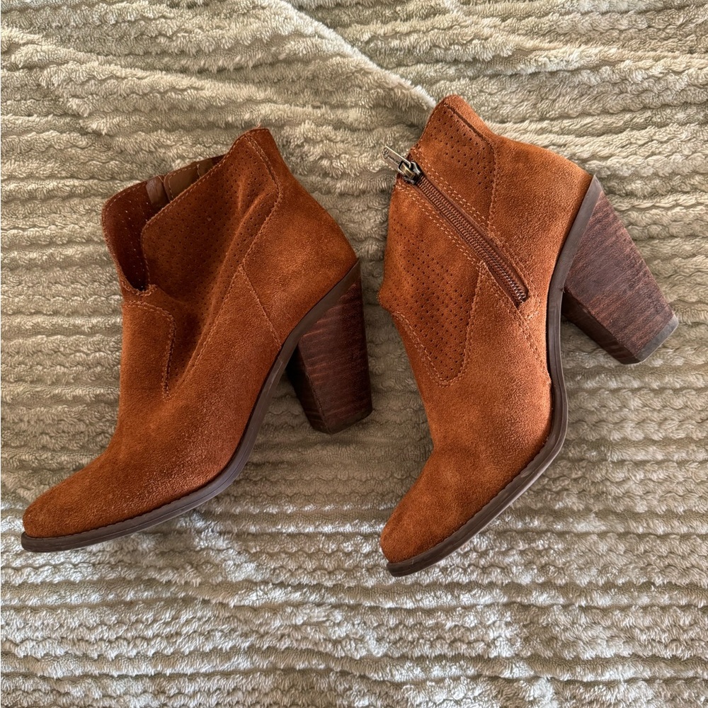 Cognac / brown suede booties. Size 6.5
